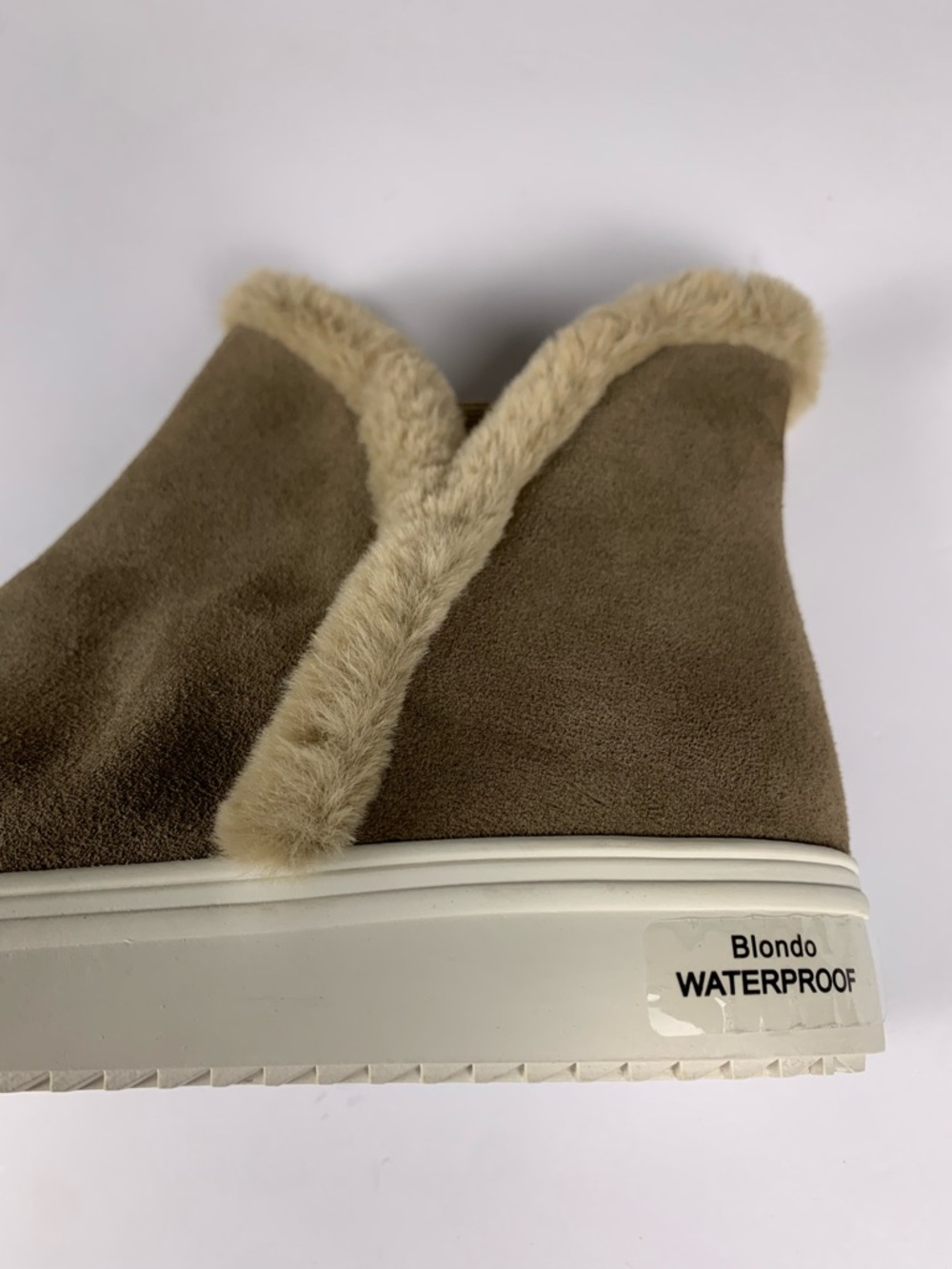 Blondo Waterproof Ankle Boots Womens 9 Taupe Faux Suede Fur Trim NEW NWT - Picture 8 of 14